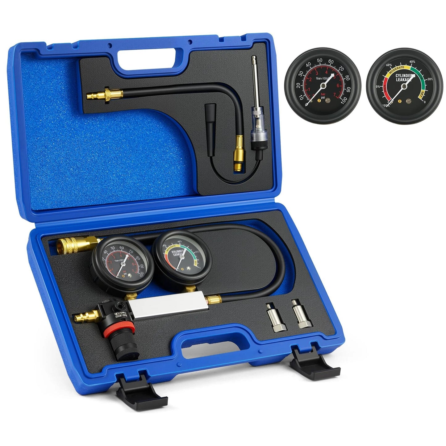 Dual Gauge Cylinder Leak Down Tester Kit For Gas Engines With Spark Plug Tester Adapters And Easy Read Gauges Adjustable