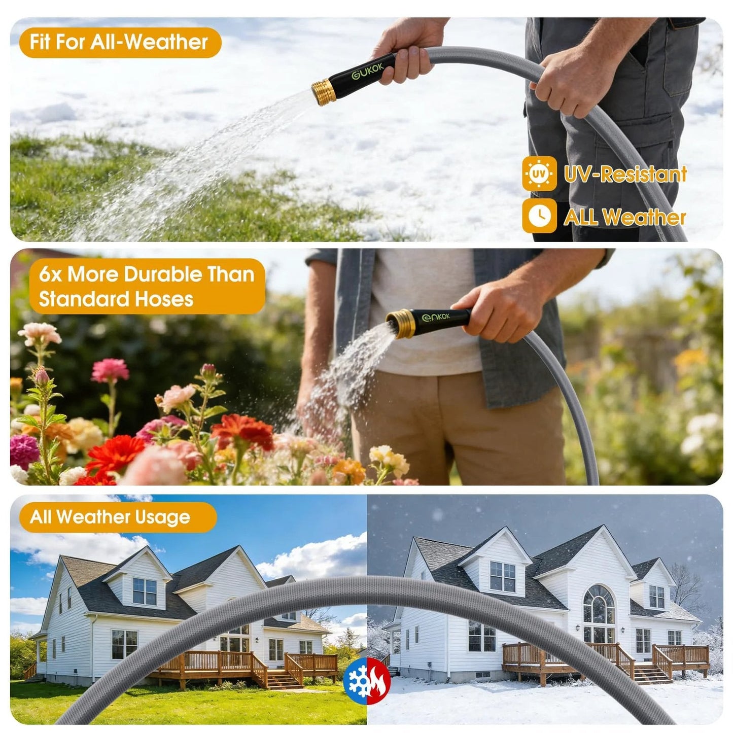 Ultra Light 100 Ft Garden Hose Non Expanding Water Hose Burst Resistant Kink Free High Pressure All Weather Hose For Lawns Gardens And Outdoor Cleaning By GUKOK in use for watering plants and outdoor cleaning.