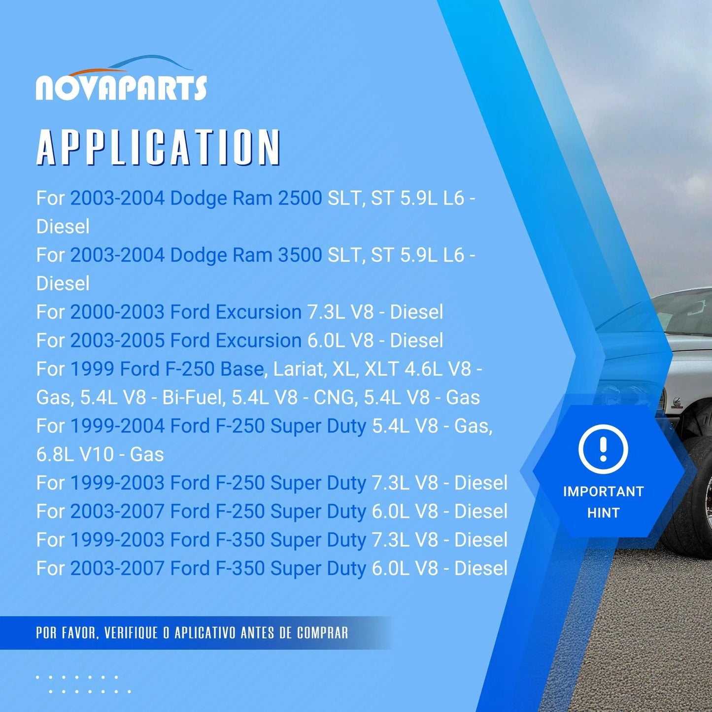 Application list for Electric Vacuum Pump For Ford F Series Super Duty Trucks 1999 2010 And Dodge Ram 2500 3500 2000s Replacement 6C3Z2A451A