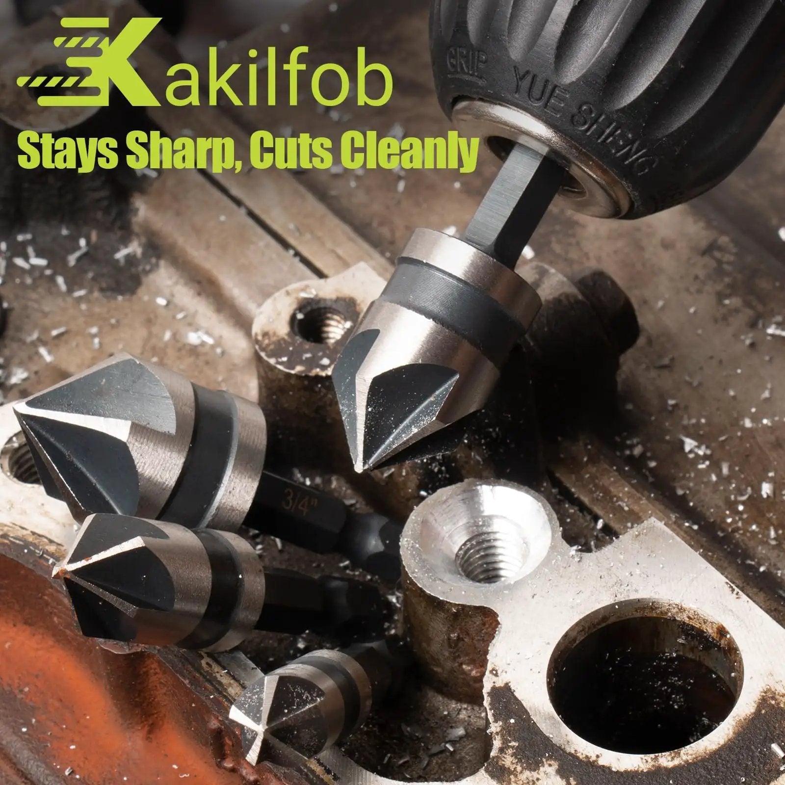 All In One Step Drill Bit Set With Countersinks For Metal Aluminum Wood Plastic, Four Spiral Flute, used on a metal surface