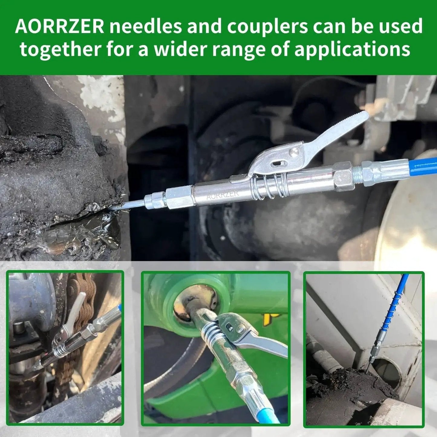 Versatile Grease Gun Needle Tip And Coupler Set For Deep Lubrication And Narrow Access, Includes Zerk Fittings installed in machinery