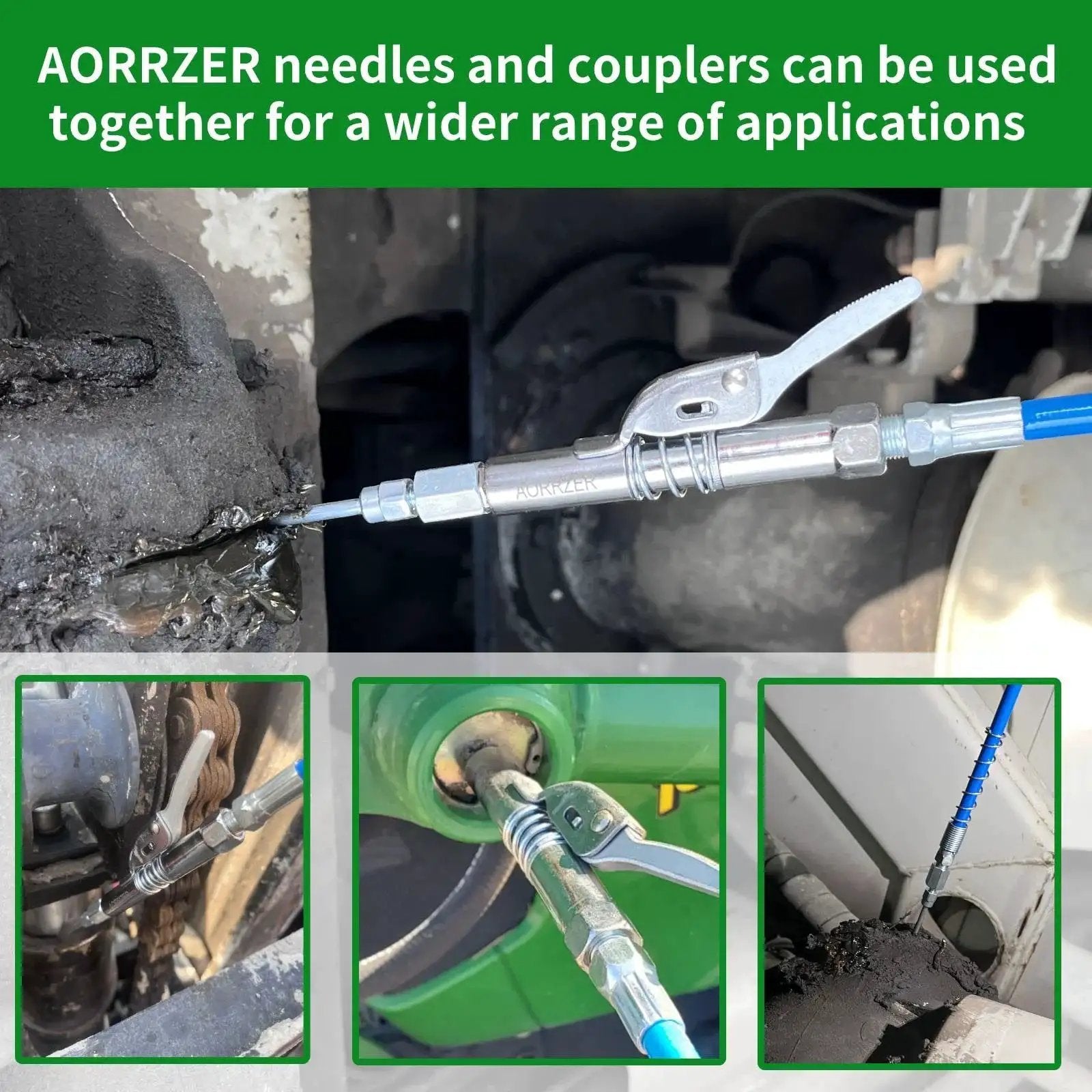 Versatile Grease Gun Needle Tip And Coupler Set For Deep Lubrication And Narrow Access, Includes Zerk Fittings installed in machinery