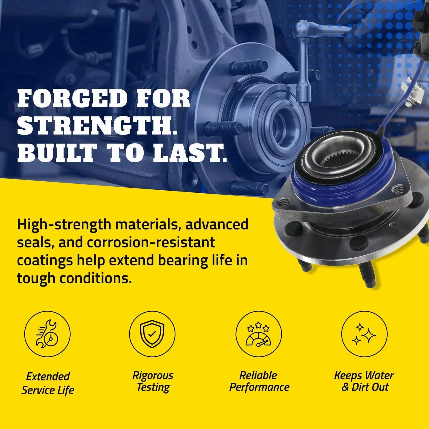 Single Front or Rear Wheel Hub & Bearing Assembly for Chevrolet Impala with Precision Fit Direct Replacement and ABS Grommet