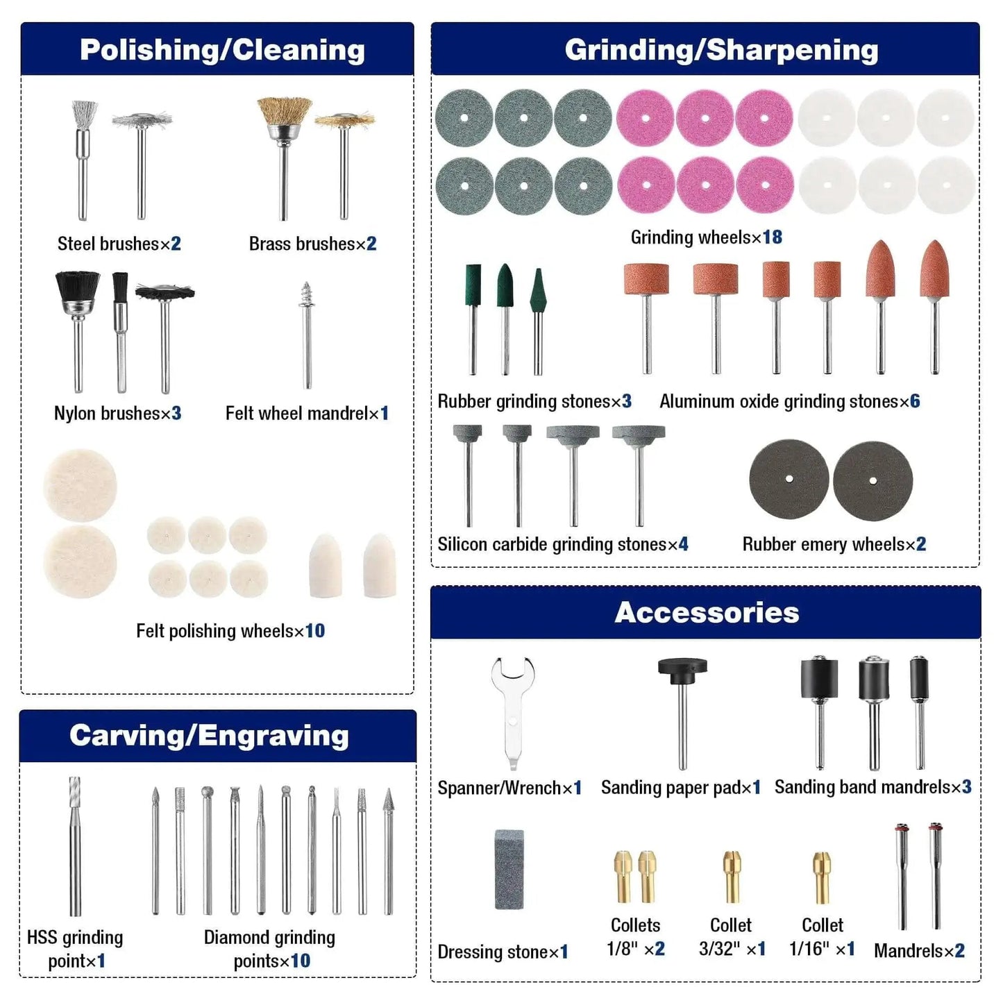 All In One 530 Piece Rotary Tool Accessory Kit For Cutting Grinding Sanding Polishing Cleaning Drilling Carving And Engraving From WORKPRO with tools displayed
