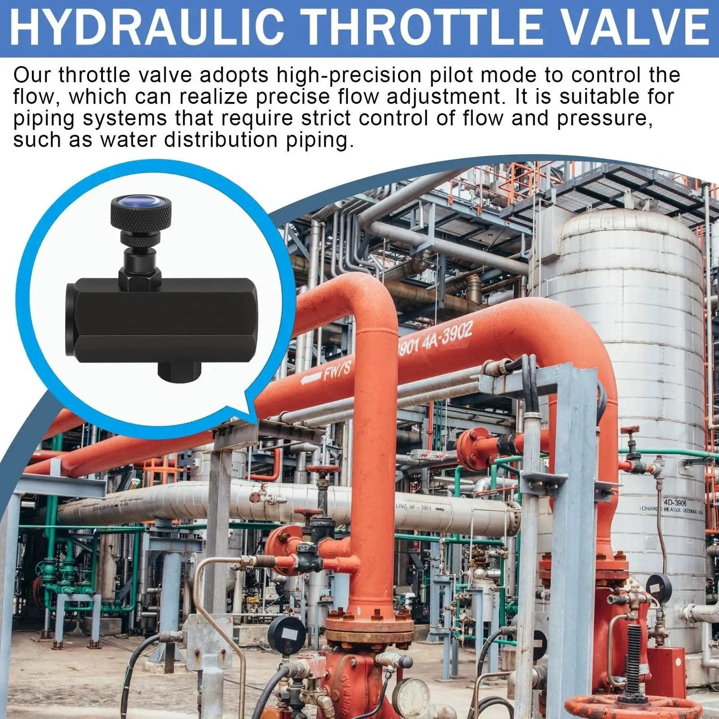 Industrial site with hydraulic systems, featuring a Two Pack KC 04 Hydraulic Flow Control Valves One Half Inch NPT Threaded Throttle Check Valve.