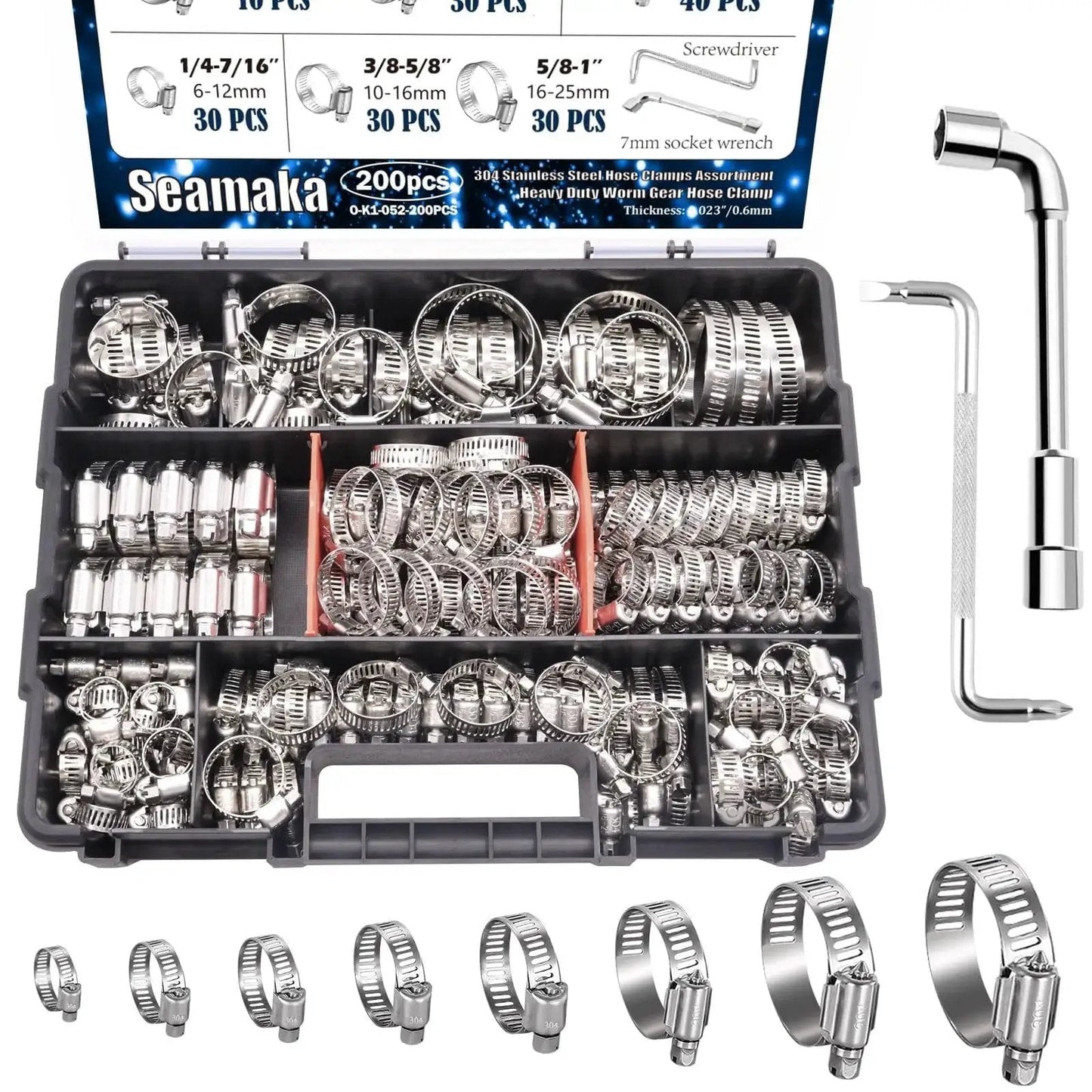 Heavy Duty 202 Piece Stainless Steel Hose Clamp Kit 304 Stainless Worm Gear Clamps From Quarter Inch To Two Inch For Automotive