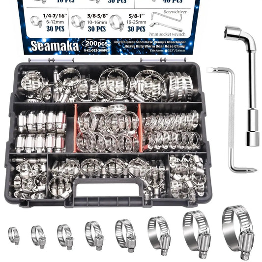 Heavy Duty 202 Piece Stainless Steel Hose Clamp Kit 304 Stainless Worm Gear Clamps From Quarter Inch To Two Inch For Automotive