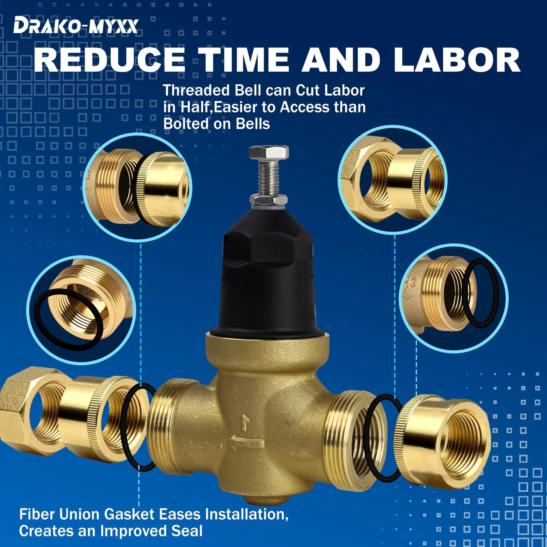 Upgraded 1 Inch NR3XL Pressure Reducing Valve With Double Union FNPT Connection showing parts and installation features.