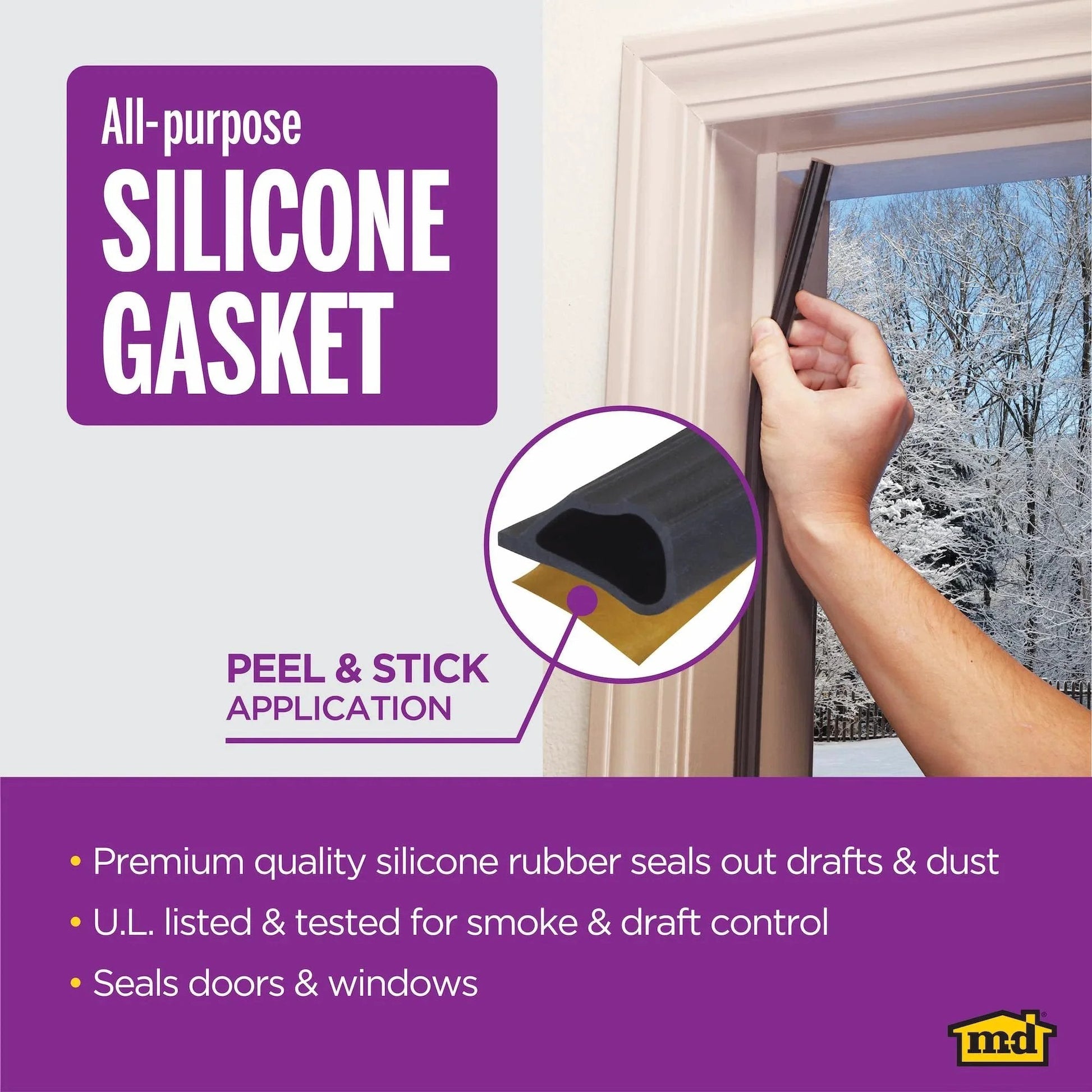 Highly Durable Silicone Rubber Gasket Seal For Doors And Windows Flexible In Extreme Temperatures Indoor And Outdoor Use No Hardware Needed 20 Ft Black Weather Stripping By M D Building Products being installed on a window frame.