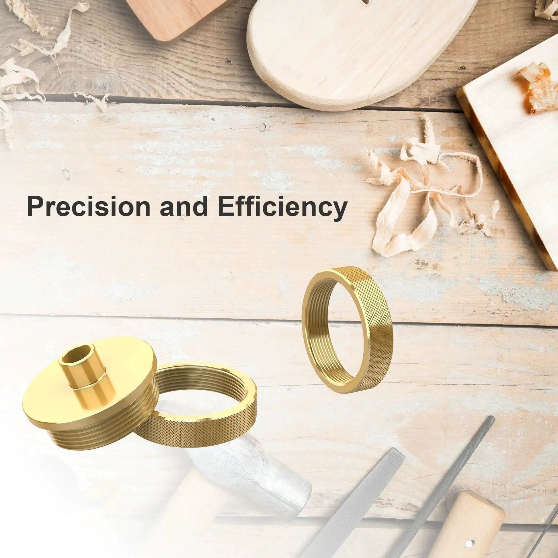 Precision Brass Router Template Bushing Guide Set, 11 Pcs With 1/4 Inch Shank Woodworking Router, showing brass components on table.