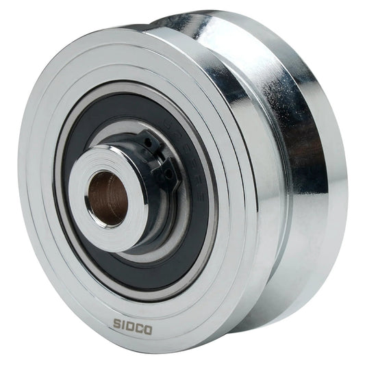 3 Inch V Groove Wheel for Sliding Gates Solid Steel Heavy Duty 1000 Lb Load Capacity with One Half Inch Bore and Two Inch Hub Chrome Plated V Track Caster Inverted V Shape Wheel Includes Detachable Bolt and Lock Nut