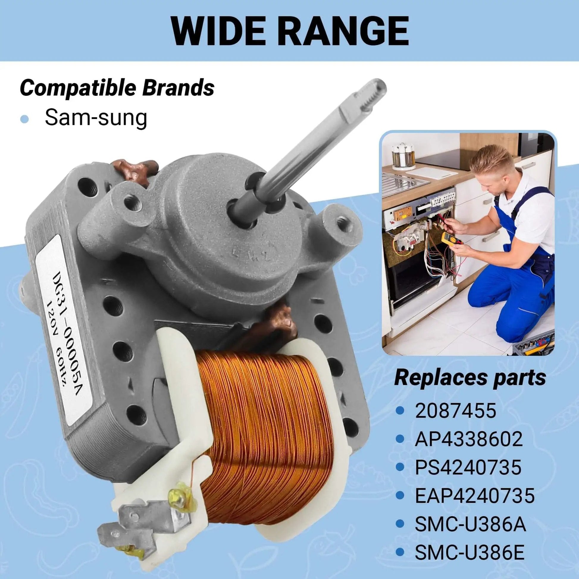 Convection Fan Motor DG31-00005A Replacement Single Unit for Microwave Oven 120V 60Hz Left-Hand Shaft Threads Fits AP4338602