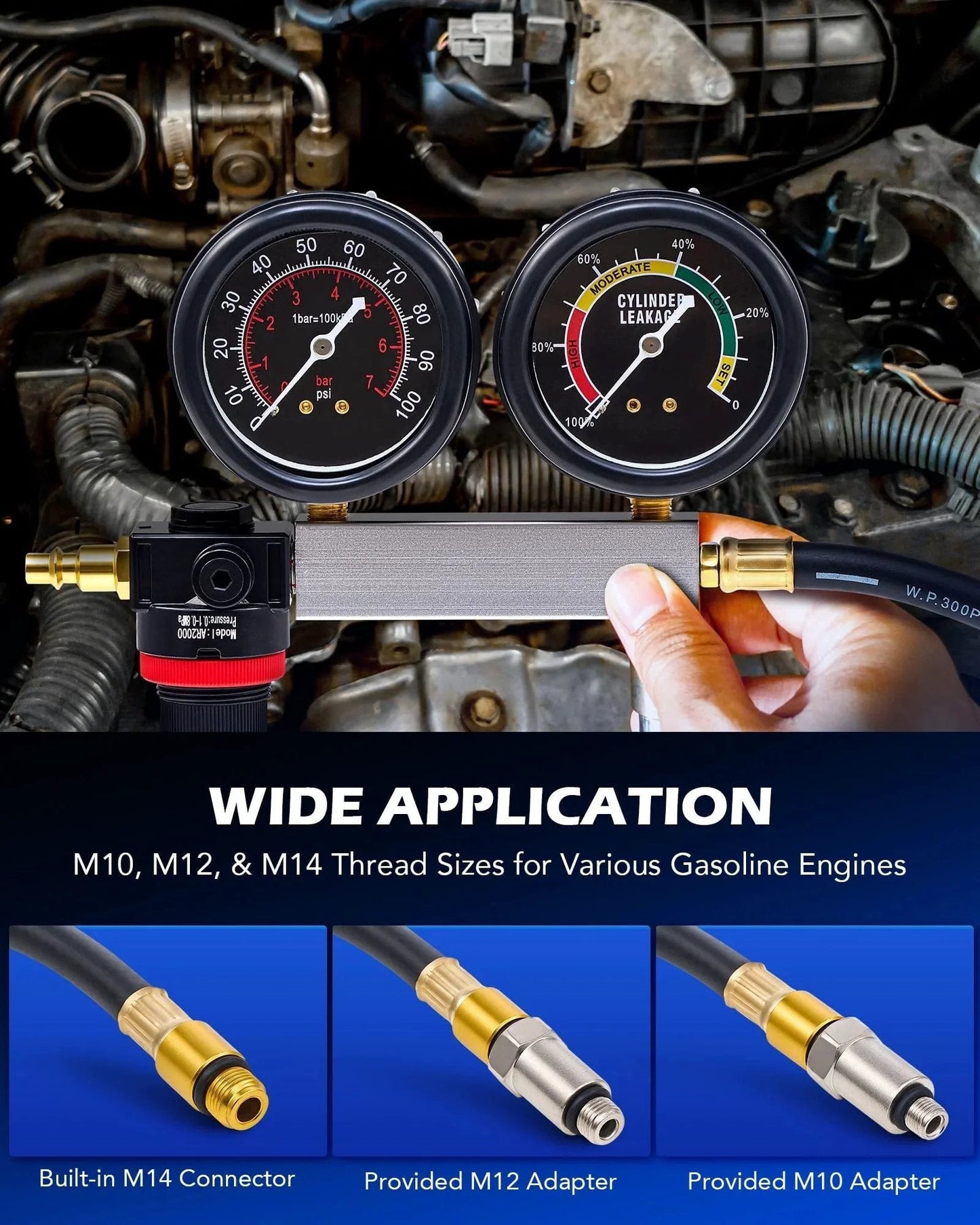 Leak Down Tester Kit For Auto Engines With Dual Gauge Readouts Complete Cylinder Leakage Diagnostic Tool For Gas Petrol Engines