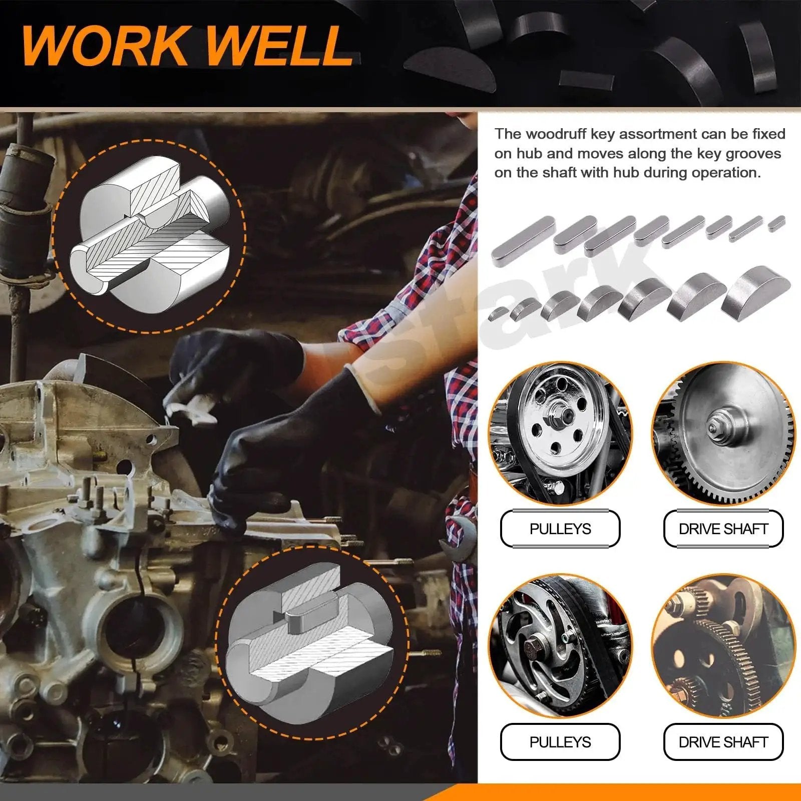 Pro Grade Industrial Key Stock And Woodruff Key Set With Round Ended Keys And Half Moon Feather Keys 211Pcs Metric Shaft Keys Kit used on flywheel