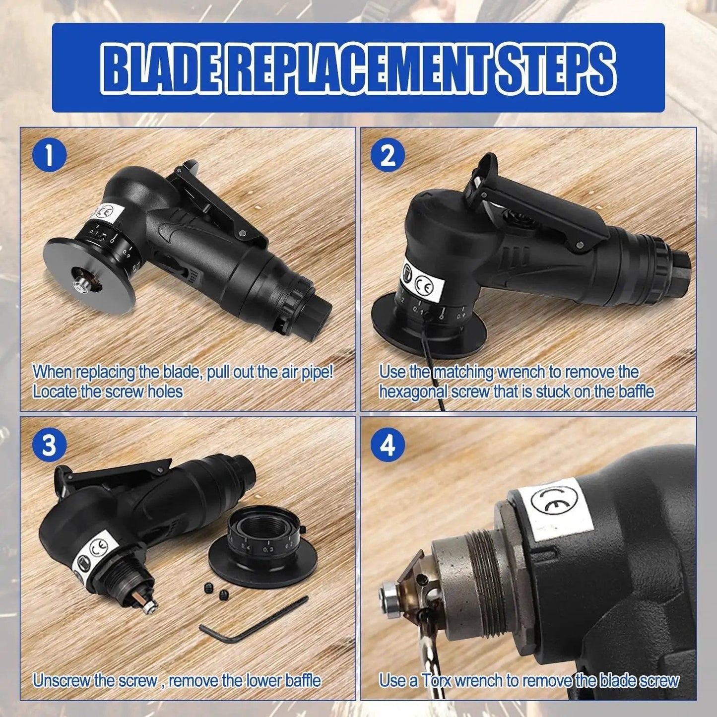 Pneumatic Chamfering Tool For Metal Deburring Mini Beveler Pro Grade Heavy Duty showing blade replacement steps