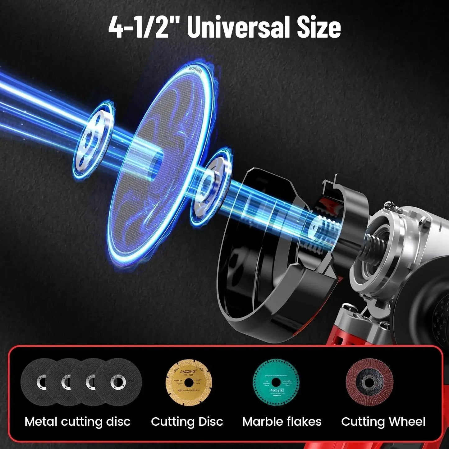 Powerful Four And A Half Inch Angle Grinder With Ten Amp Motor Delivers Up To One Thousand Two Hundred Watts And Thirteen Thousand RPM For Cutting Metal Grinding Concrete And Polishing Surfaces