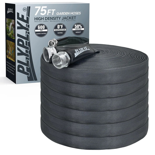 Ultra Lightweight 75ft Non Expanding Garden Hose With Kink Free High Pressure Performance Abrasion Resistant in Black Gray
