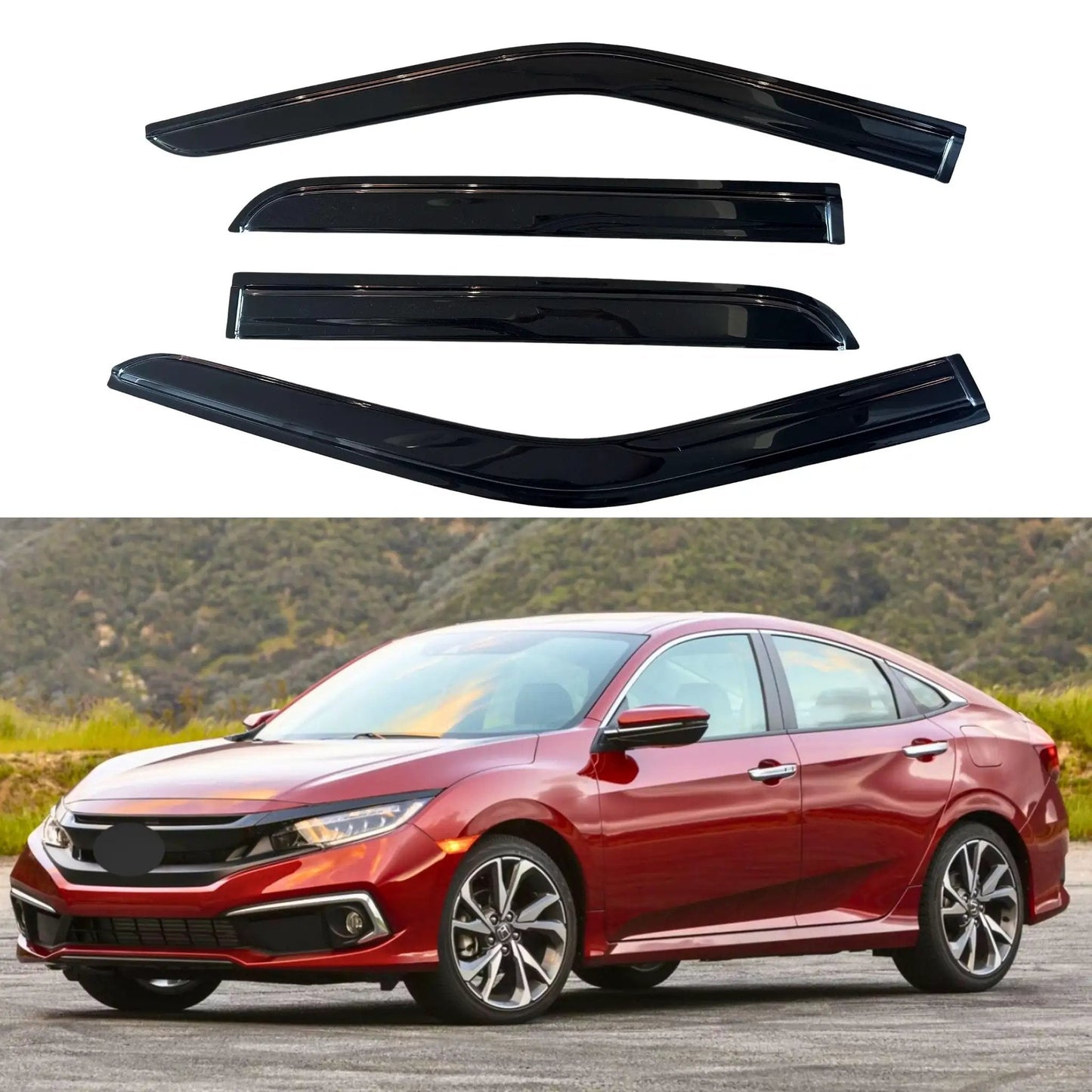 Out Channel Window Visors For 2016 2017 2018 2019 2020 2021 Honda Civic Sedan 4 Piece Rain Guards Vent Deflectors on car
