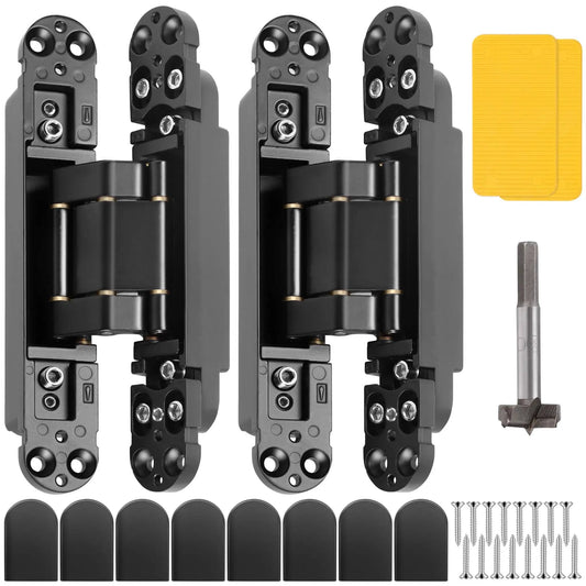 Heavy Duty Concealed Door Hinges 7 Inch Black Set Of 2 Hidden Hinges For Doors With 3 Way Adjustable And 180 Degree Swing