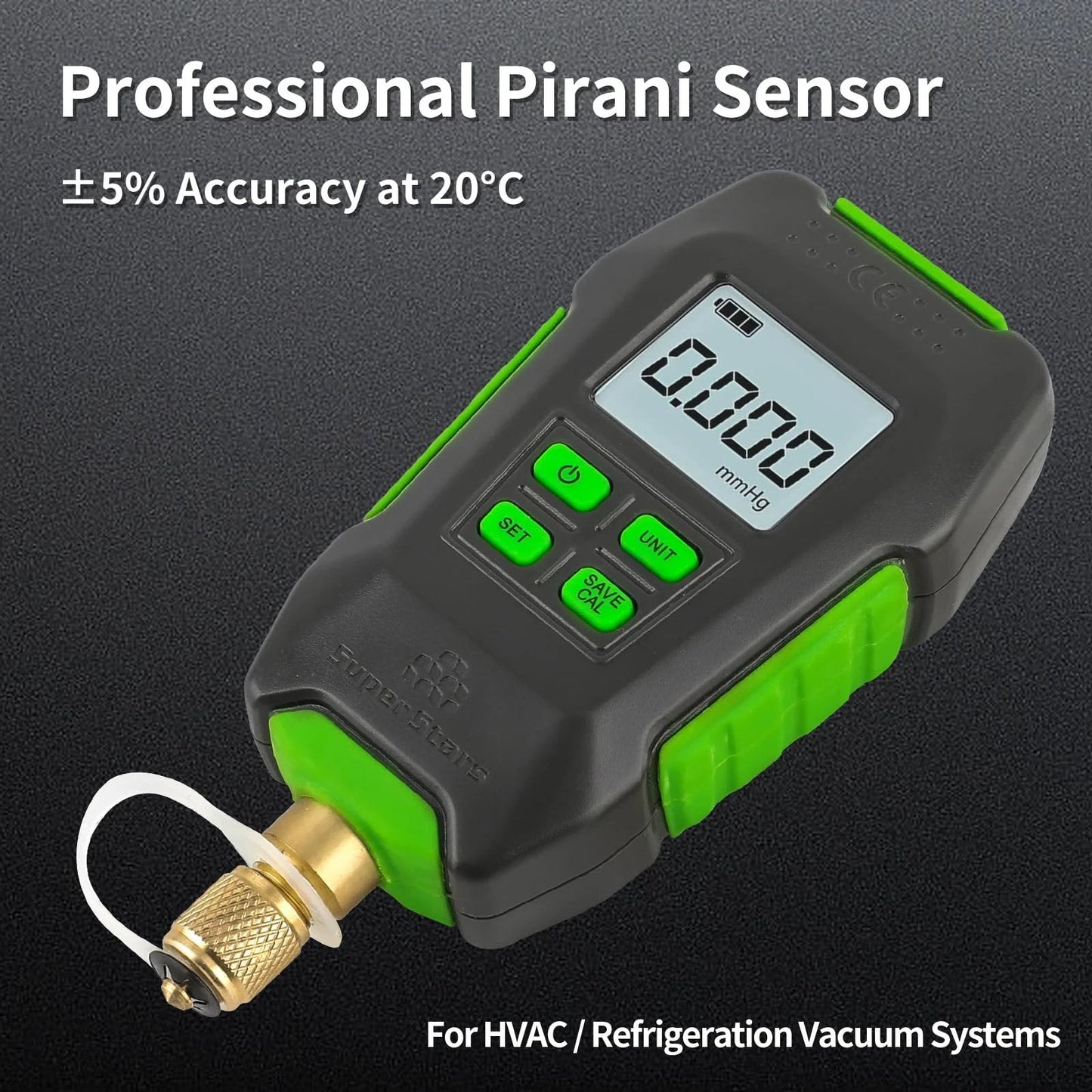 Digital Micron Vacuum Gauge For HVAC With Alarm And Temp Compensation, One Quarter Inch SAE Port, LCD Backlit Display
