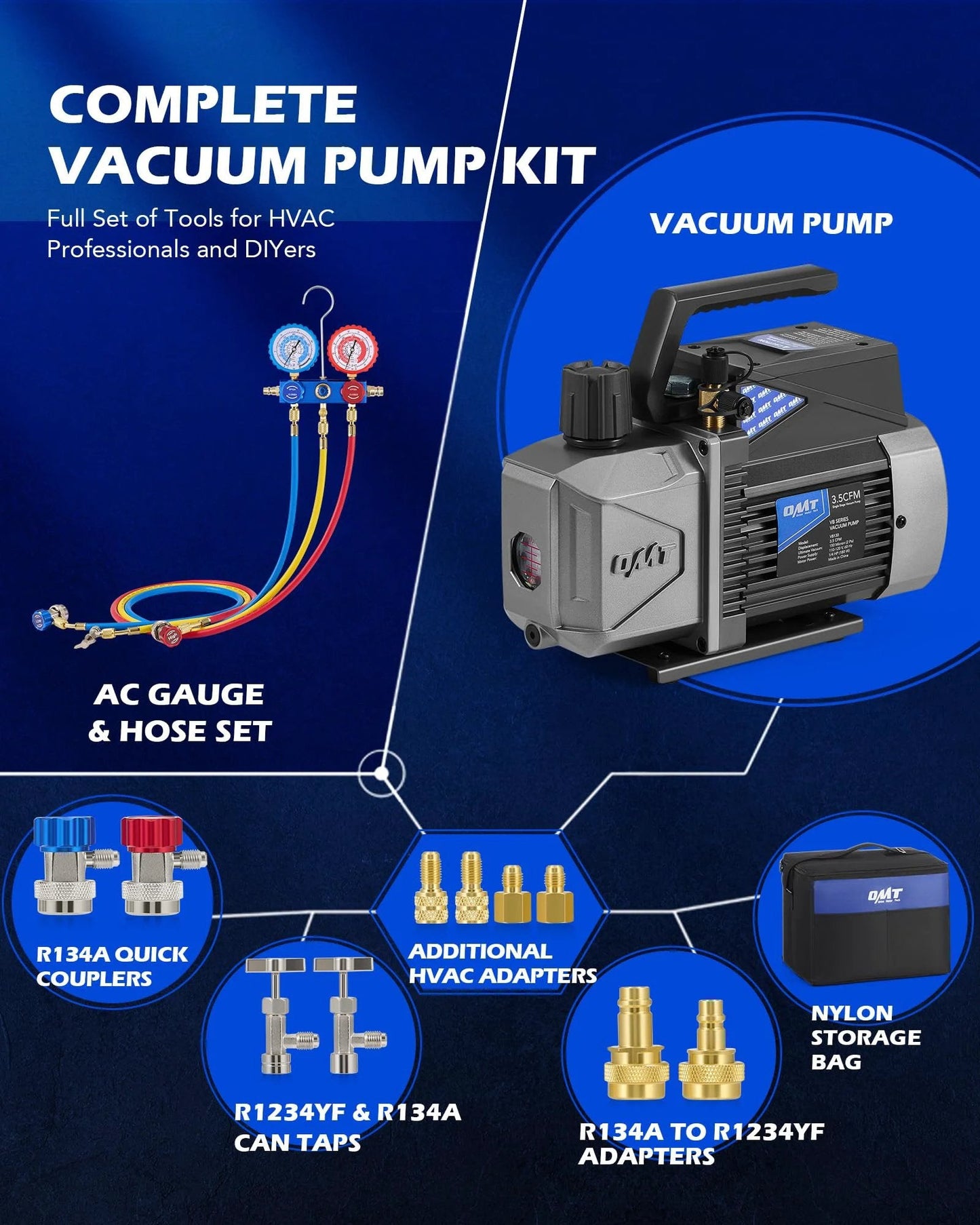 Must Have All In One AC Vacuum Pump And Gauge Kit For R1234yf R32 R134a R410A Systems With 3.5 Cfm Sparkless Ignition Proof Pump