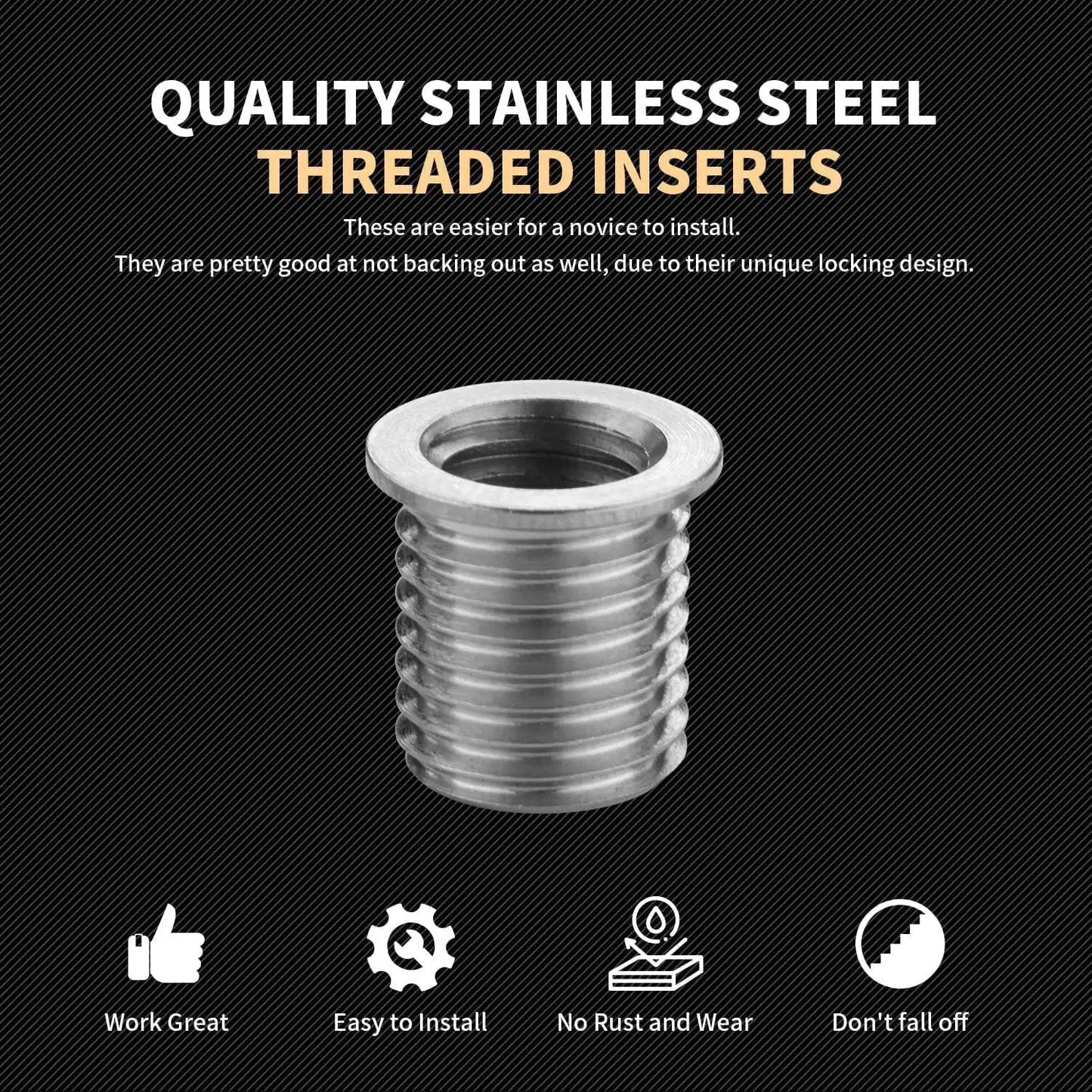 M8x1.25 Thread Repair Kit With 11.7mm Stainless Inserts, single stainless steel threaded insert close-up