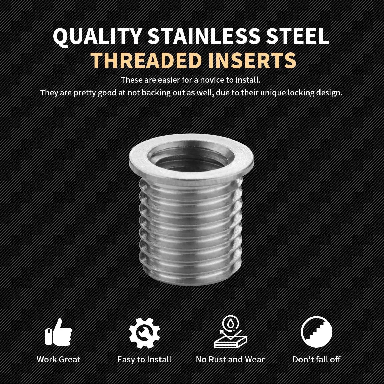 M8x1.25 Thread Repair Kit With 11.7mm Stainless Inserts, single stainless steel threaded insert close-up
