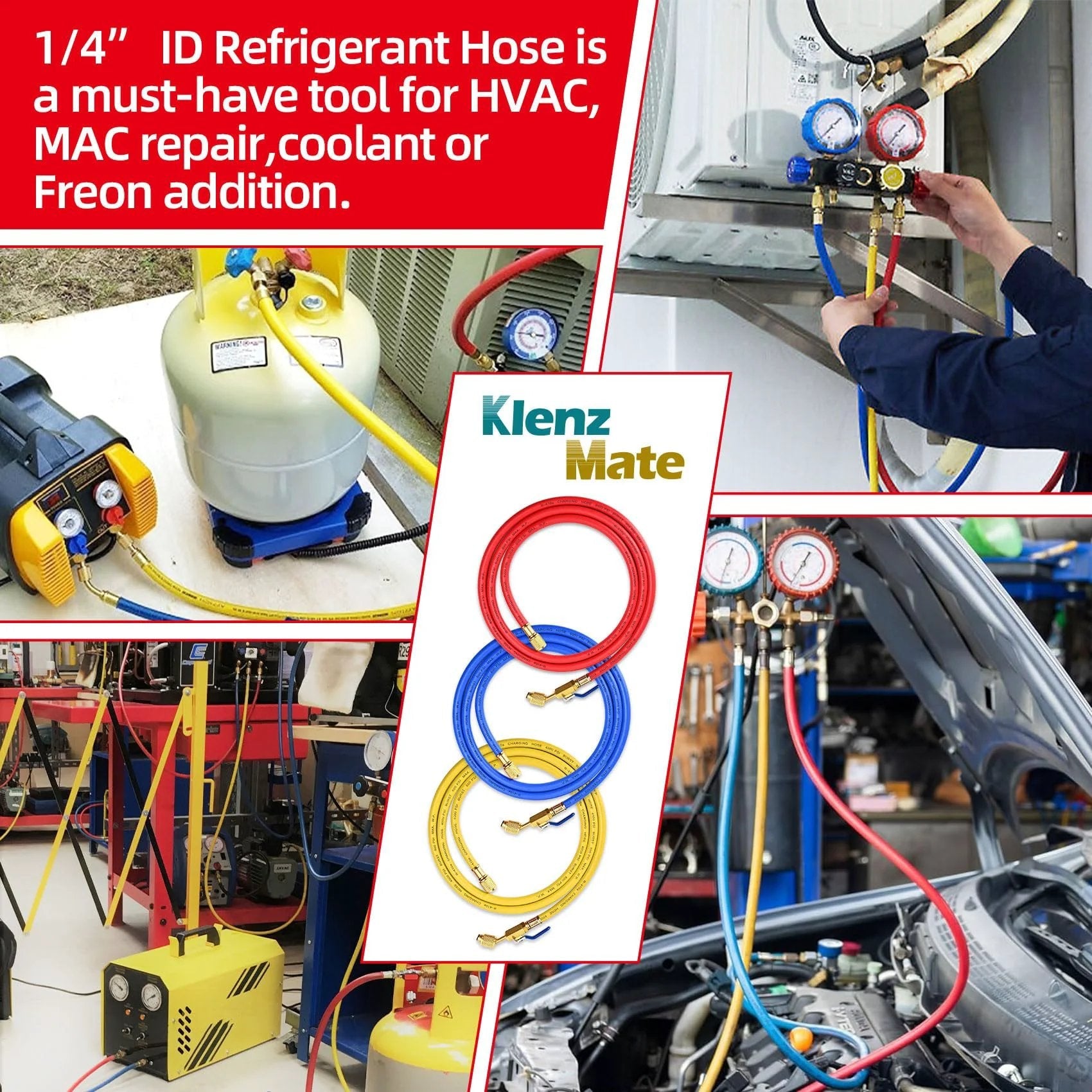 Upgraded 29986 Plus II One Quarter Inch HVAC Refrigerant Hose with Compact Ball Valve 800 PSI in use for HVAC repair