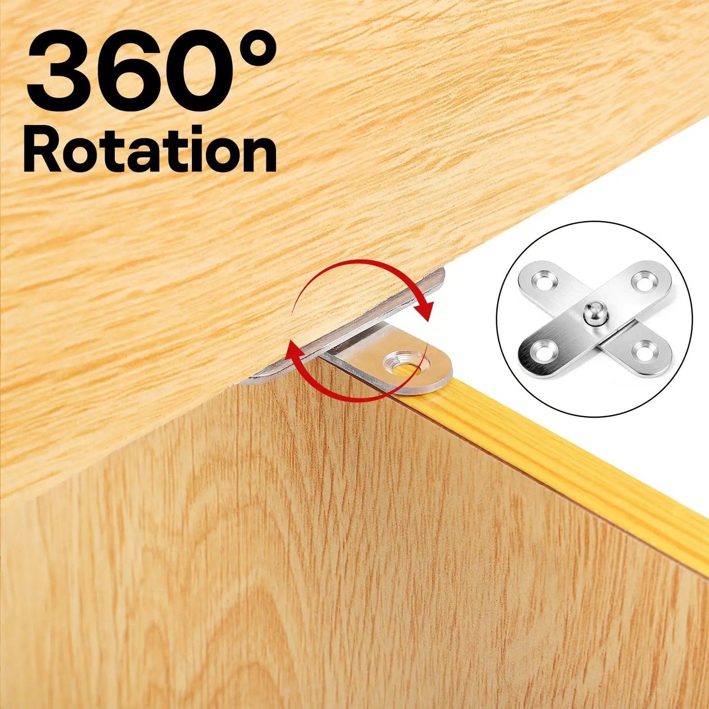 20 Pack Pivot Hinge With 360 Degree Rotation Hidden Door Hinge 2.2 Inch By 0.6 Inch Stainless Steel installed on wood furniture.