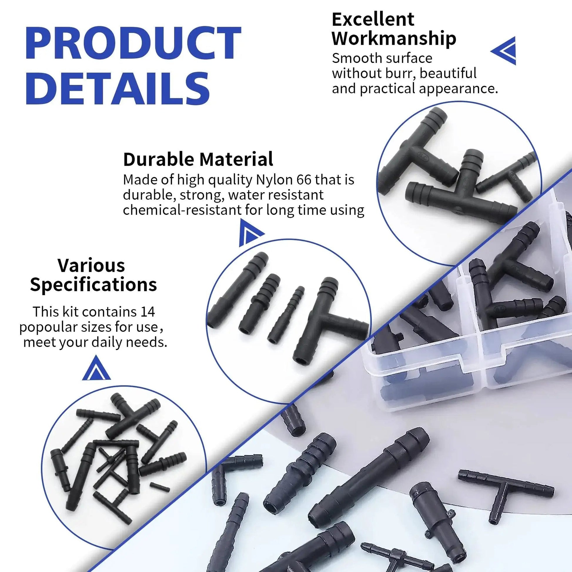 121 Piece 14 Size Automotive Vacuum Connector Kit Nylon Includes Tee Reducer And Straight Vacuum Hose Connectors