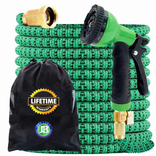75-Foot Expandable Garden Hose With Ultra-Strong 3750D Fabric, Four-Layer Latex Core, Brass 3/4 Inch Connectors, 10 Pattern Nozzle