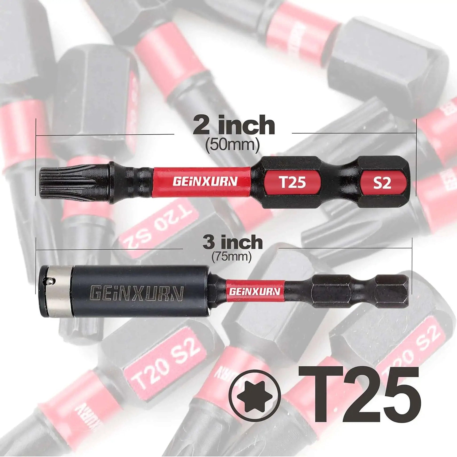 Heavy Duty 50 Piece Torx T25 Impact Bit Set With 2 Inch Bits And Magnetic Bit Holder S2 Alloy Steel Built To Last For Real Tough Jobs Includes One Impact Bit Holder By GEINXURN