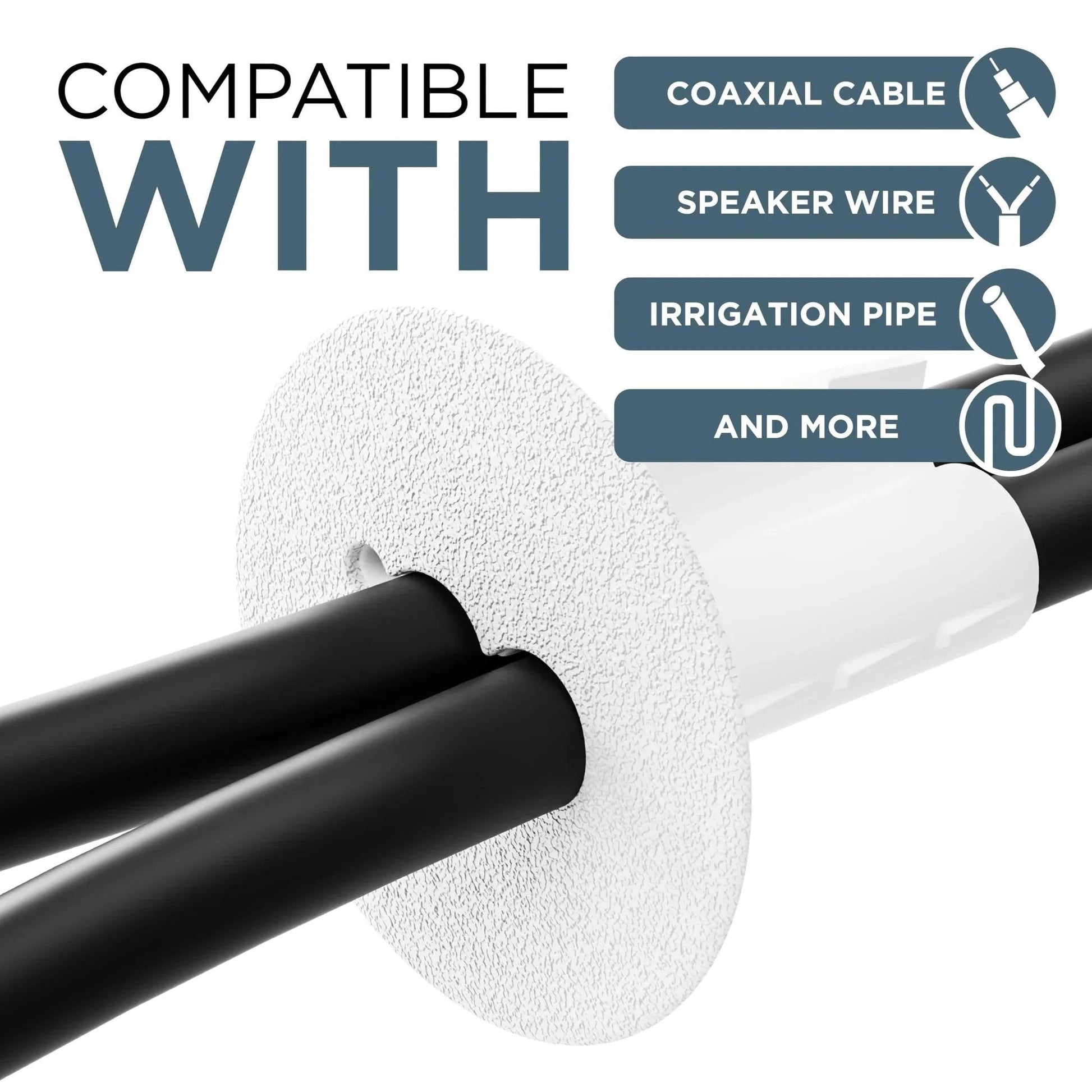 Dual Feed Through Bushing For RG6 Coaxial Cable Pass Through Grommet For Walls And Cabinets Indoor Outdoor White 10 Pack Replaces Coax Wall Plate Easy Install with two cables