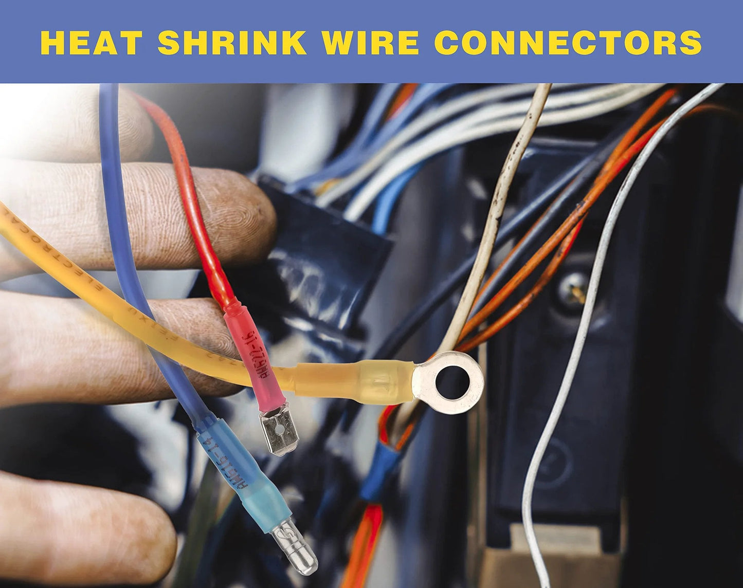 Image of wiring using Heat Shrink Spade Connector Kit 260 Piece Set Red Blue Yellow Quick Disconnect Terminals for watercraft electronics.