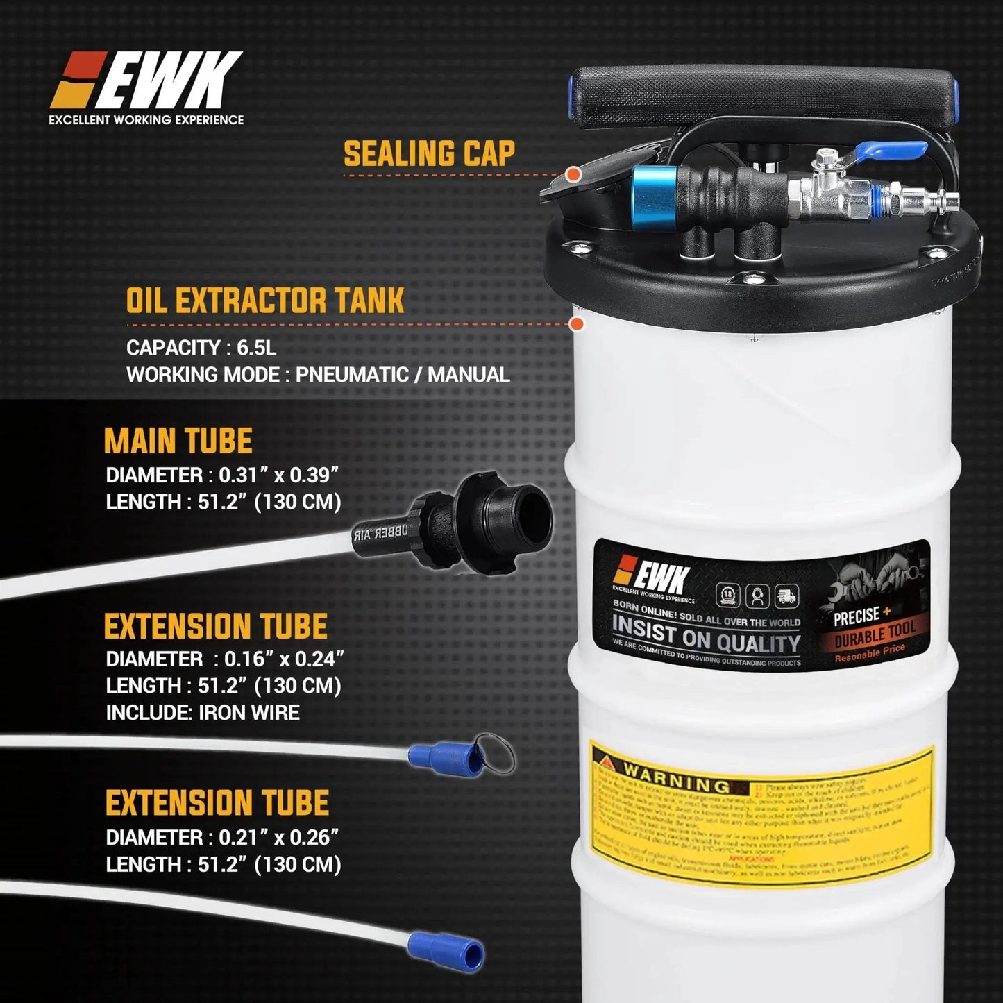 6.5L Pneumatic And Manual Oil Extractor Pump For DIY Car Maintenance with tubes and sealing cap