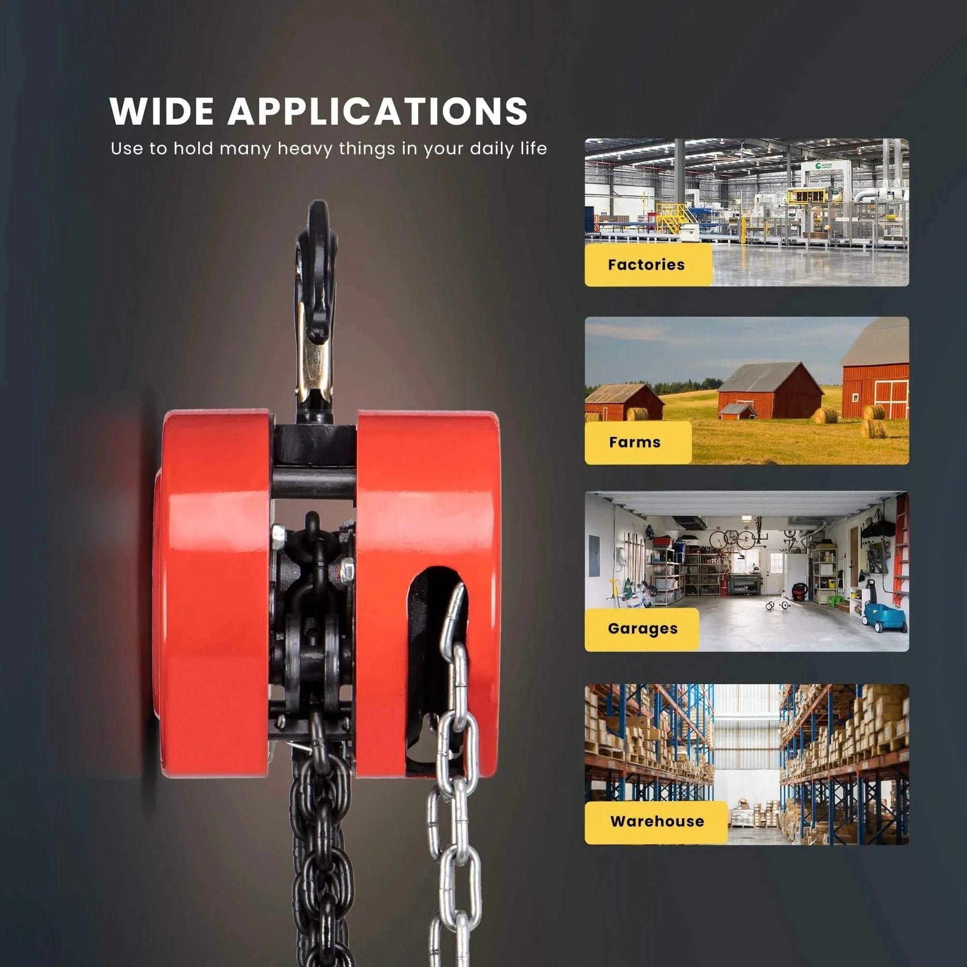Hand Chain Hoist 1 Ton 2000 Lb Capacity 10 Ft Lift With 2 Heavy Duty Hooks Manual Chain Fall Usage in Factories and Warehouses
