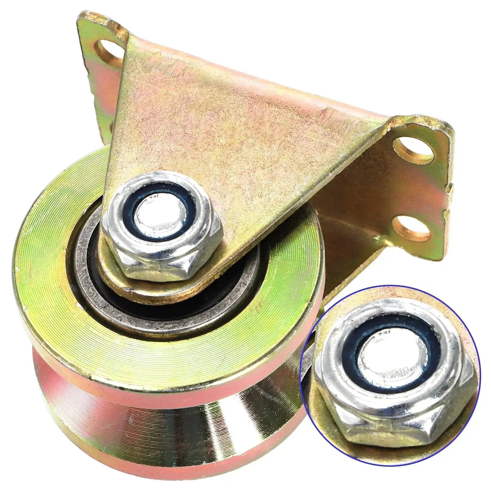 Close-up of 2-inch steel V-groove wheel from 8 Pack 2 Inch V Groove Wheel Set For Sliding Gates And Industrial Rails Heavy Duty Steel