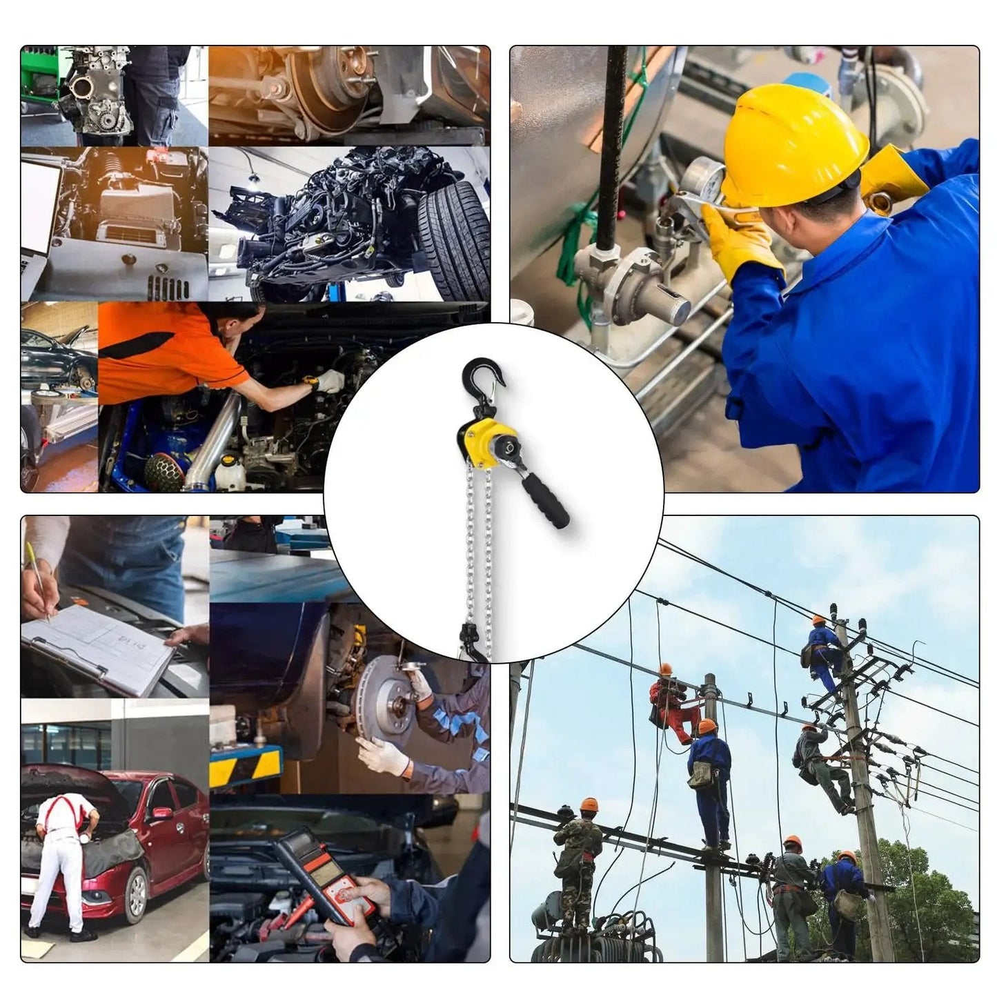 Manual Lever Chain Hoist One Quarter Ton 20 Ft Come Along With G80 Chain in industrial and construction settings.