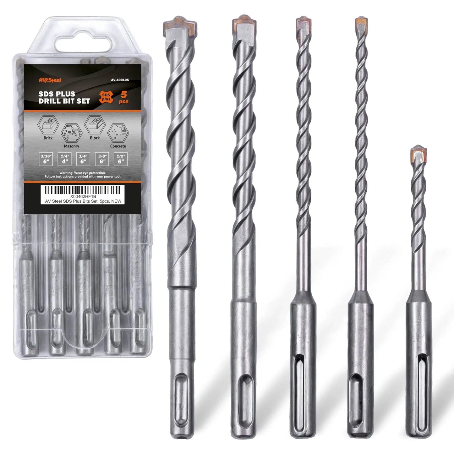 Five Piece SDS Plus Rotary Hammer Drill Bit Set for Masonry with Carbide Tips and Storage Case Built Tough for Brick Block and Concrete AV Steel Durable High Quality Construction
