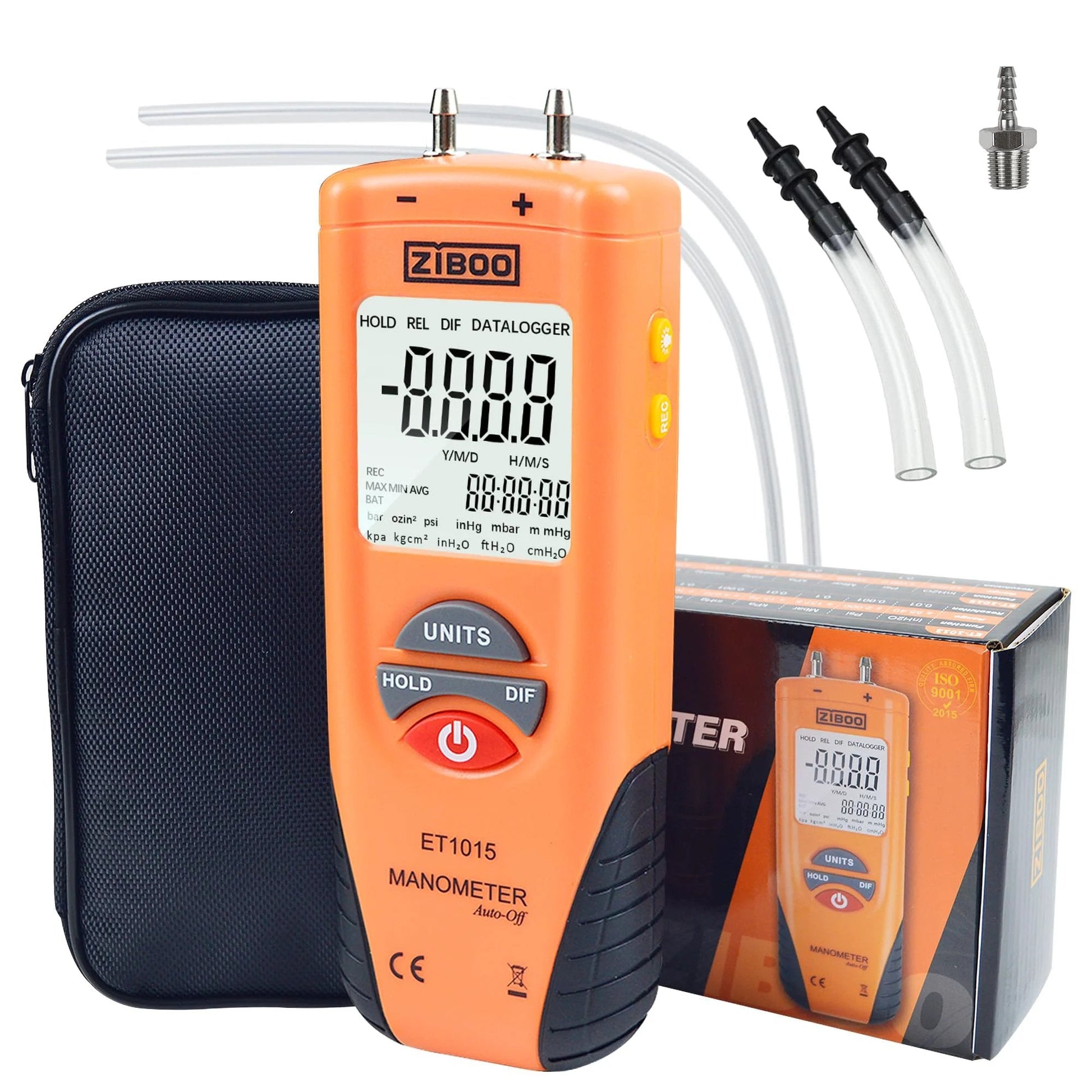 Digital Manometer For Air And Gas Pressure Testing With Dual Port Differential Gauge, 11 Units, Pro Grade Accuracy To 0.001 Psi, Data Hold