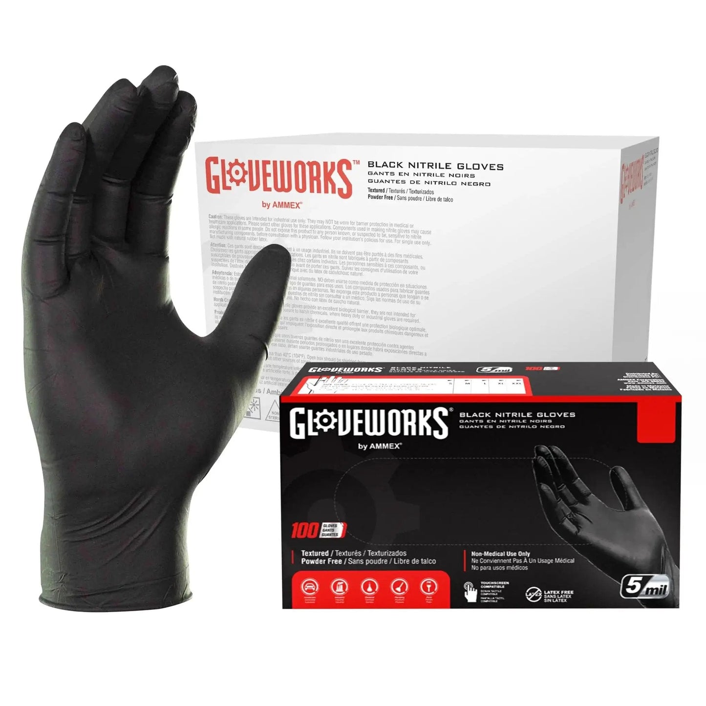 XL Black Nitrile Gloves 5 Mil Disposable For Food Prep And Cleaning 1000 Count with packaging