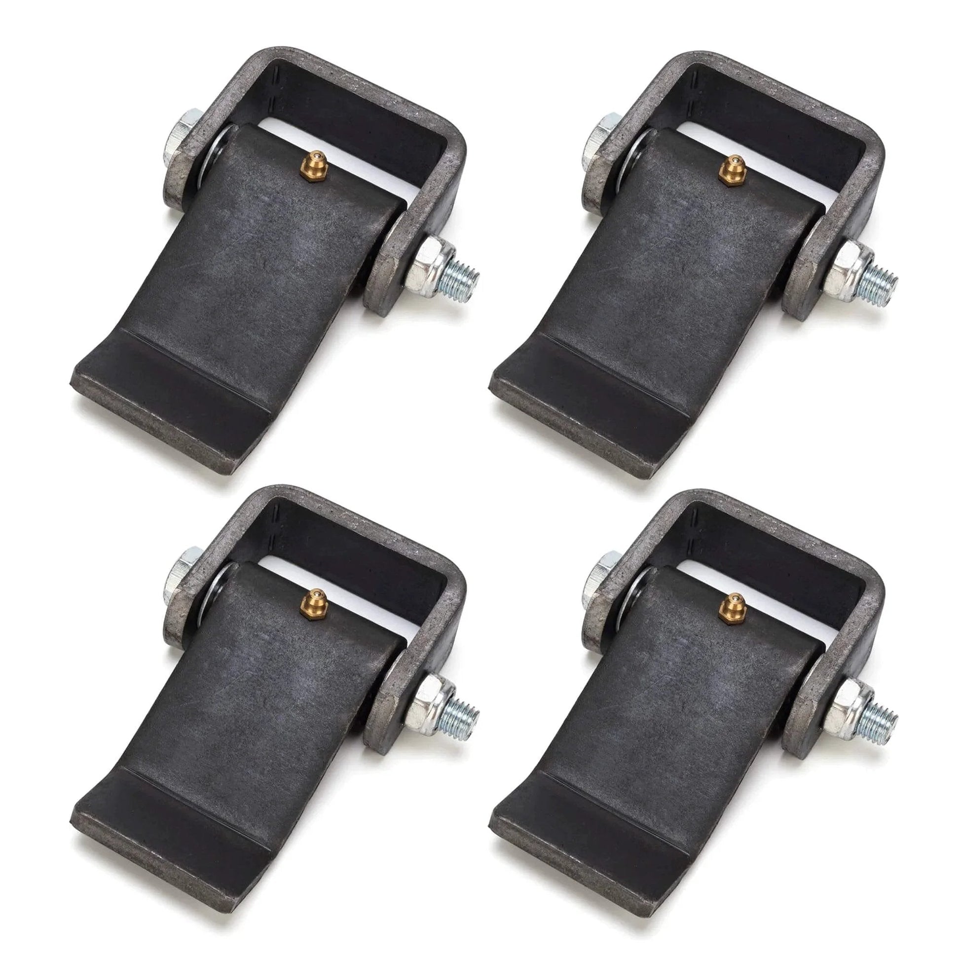 Heavy Duty Weld On Dump Trailer Hinge Set With Zerk Grease Fitting, strap door hinges shown in raw finish, 4 pack