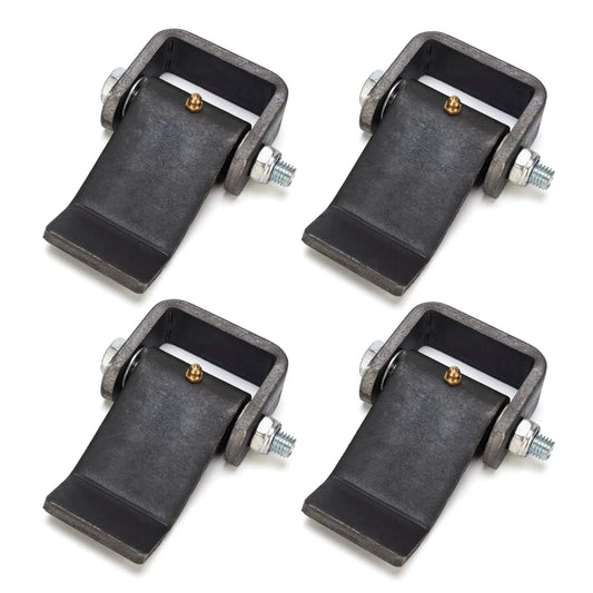 Heavy Duty Weld On Dump Trailer Hinge Set With Zerk Grease Fitting, strap door hinges shown in raw finish, 4 pack