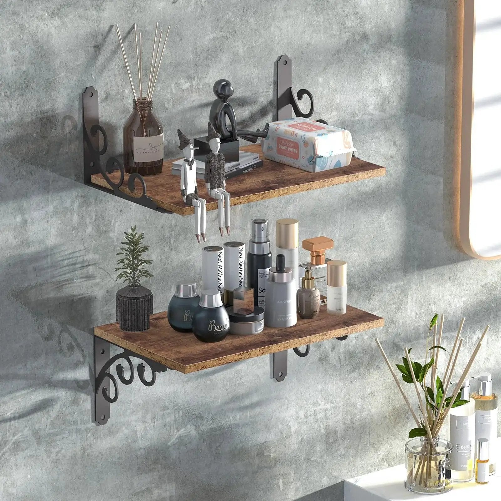 L Shaped Shelf Brackets For 8 To 10 Inch Boards Heavy Duty Metal Floating Shelf Brackets with Decorative Items