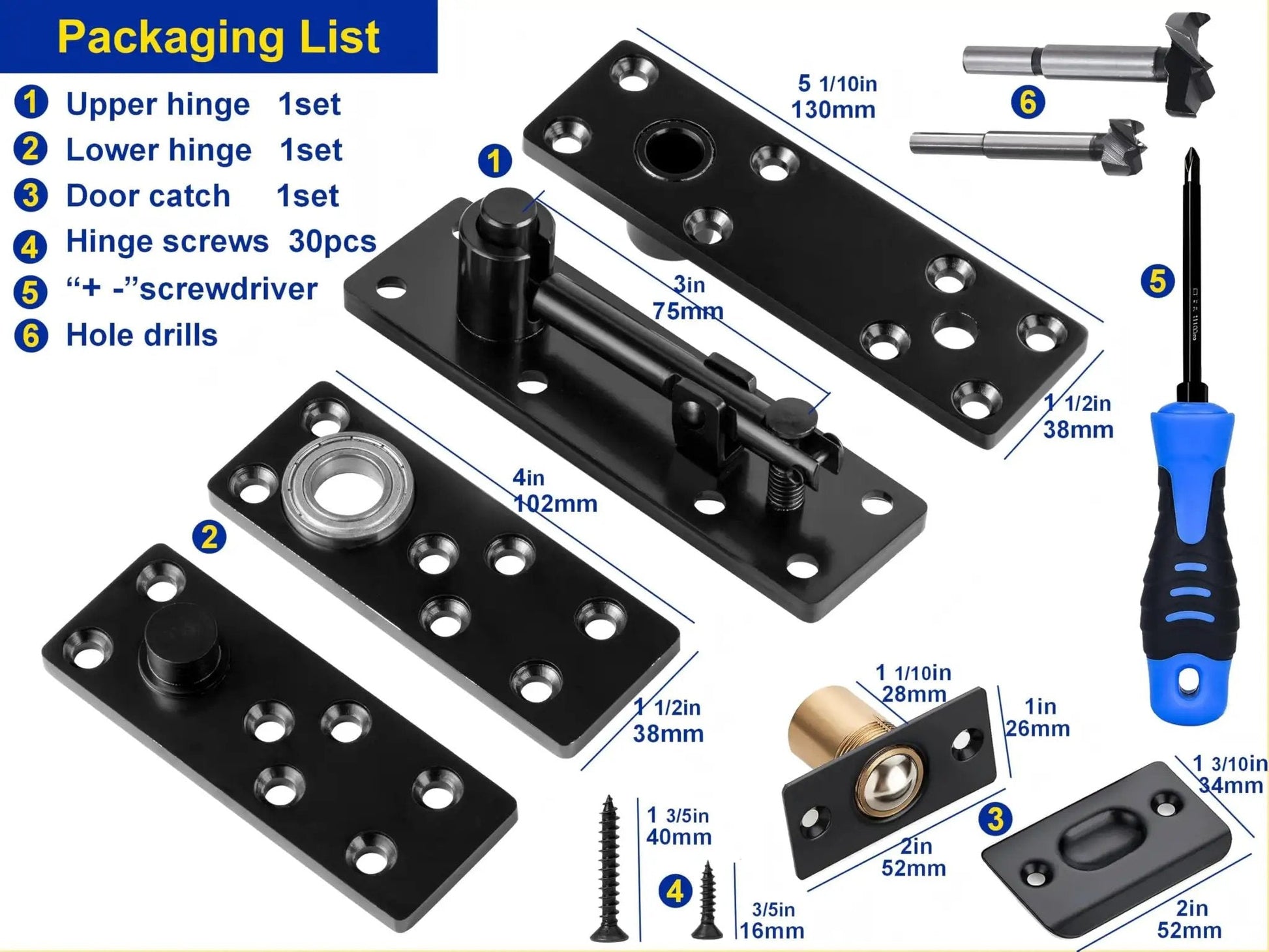 Hidden Pivot Door Hinge Set For Bookcases And Murphy Doors 600 Lbs Load Bearing Thickened Solid Steel Heavy Duty Hardware Invisible Hinges For Secret Doors And Shelf Doors 360 Degree Rotation components and tools.