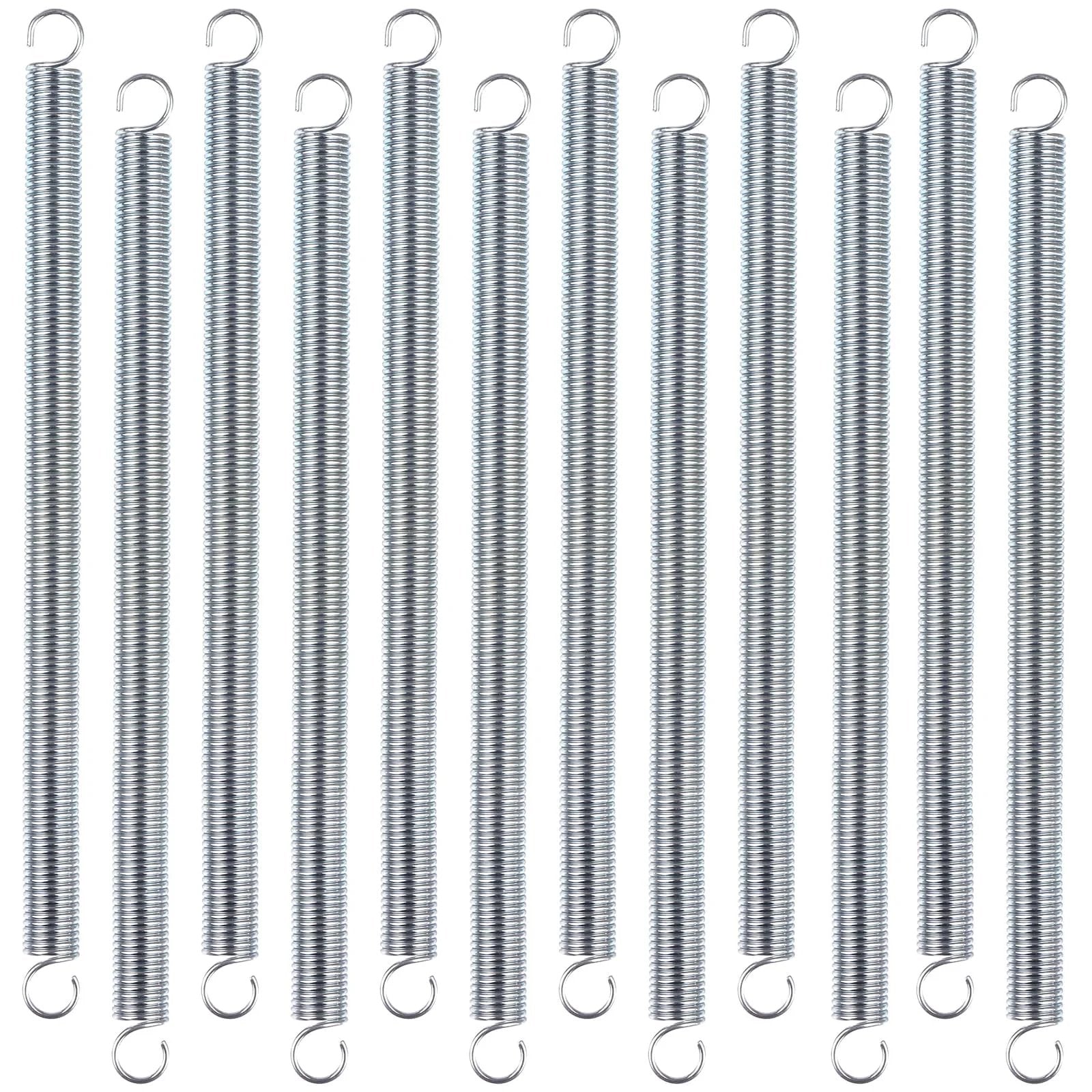 12 Piece Extension Spring Set For Home Repairs And DIY Projects Three Eighths By Six And A Half Inch Zinc Plated With Dual Hook Ends