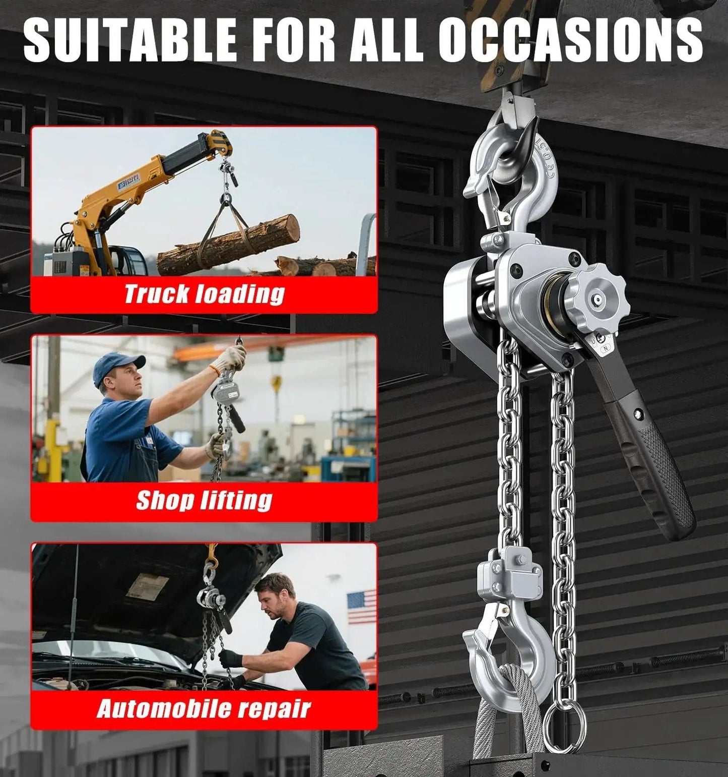 Mini Lever Hoist Half Ton Ratchet Chain 10 Ft Aluminum G80 Dual Brake Puller lifting in various settings