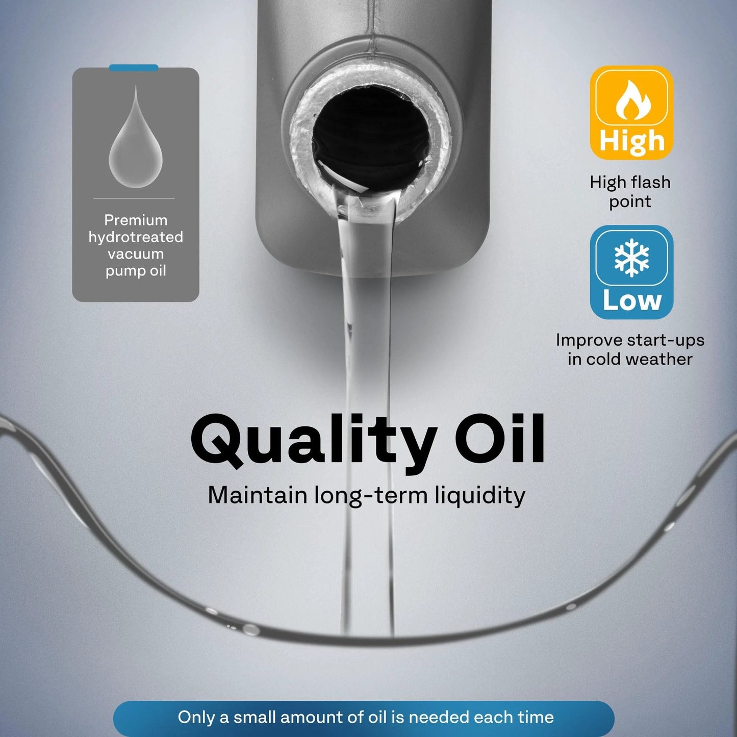 Top Shelf Pro Grade Vacuum Pump Oil for HVAC systems pouring from bottle emphasizing quality and high flash point features
