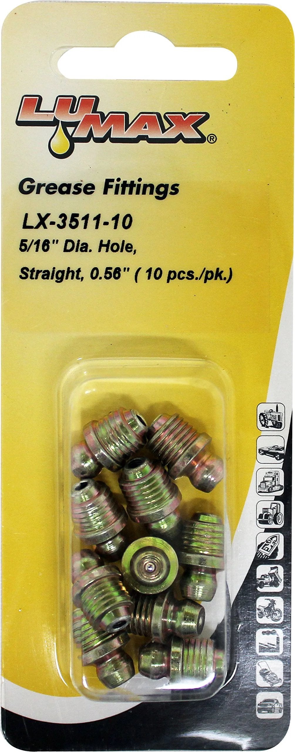 Gold And Silver Drive Type Straight Grease Fittings 0.56 Inch Long For 5 Sixteenth Inch Hole 10 Count Pack With Built In Ball Check