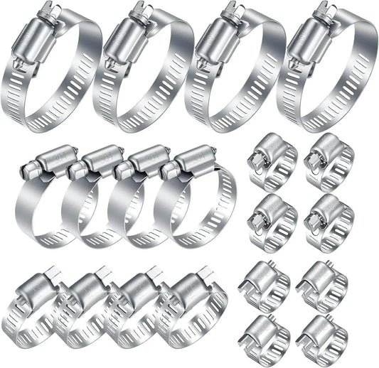 20Pcs Adjustable Stainless Steel Hose Clamps Assortment Kit For One Quarter Inch To Two Inch Clamps 6 To 51 Mm Worm Gear Pipe Clips